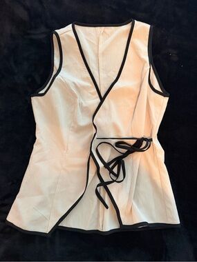 Amazon Cream Sleeveless Wrap Blouse with Black Trim